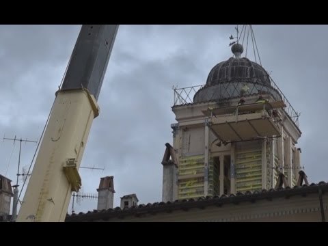Abeto (PG) - Terremoto, cerchiaggio chiesa San Martino (08.03.17)