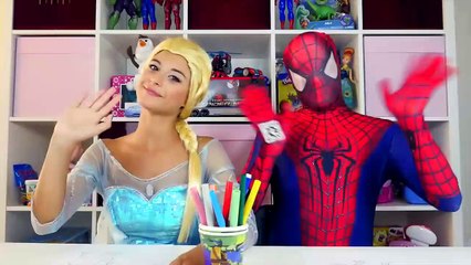 Spiderman vs Frozen Elsa Drawing candy challenge w_ Kinder Surprise Eggs, Fun Superhero-PzDZ