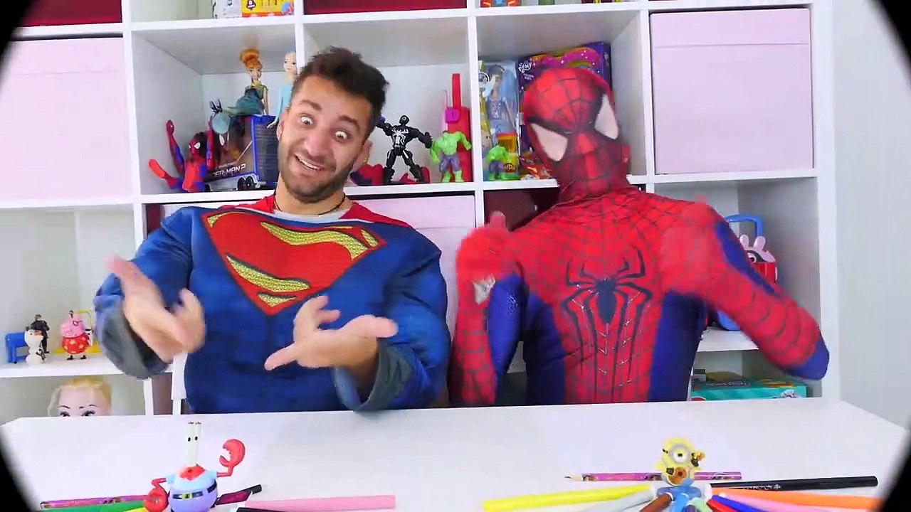 Spiderman vs Superman Drawing challenge w_ Frozen Elsa Play Doh & Superhero Prank in Real Life-1t