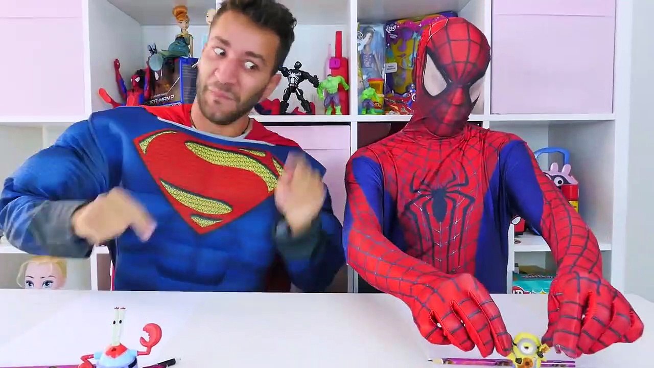 Spiderman vs Superman Drawing challenge w_ Frozen Elsa Play Doh & Superhero Prank in Real Life-1t25cwZn