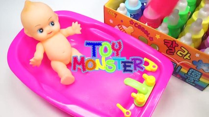 Numbers, Counting Baby Doll Colours Slime Bath Time DIY How to Make Orbeez Slime-v5D