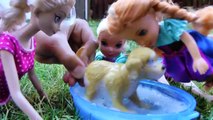 Muddy Puppy! ELSA & ANNA toddlers give their Puppy a Bath - Soap Bubbles Foam Dirty Play in Mud-ATIxfRWeC
