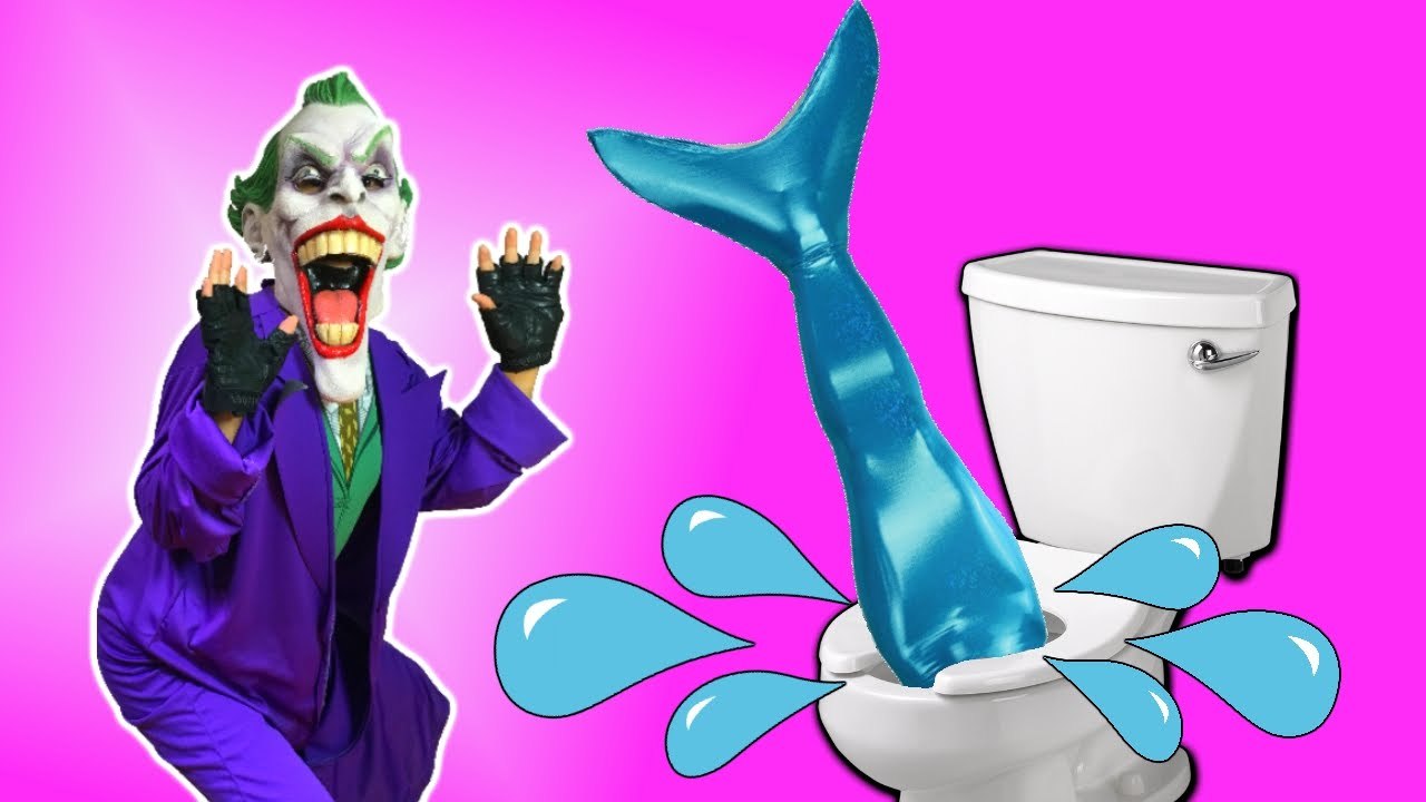 Ariel & Pink Spidergirl Toilet Swim w/ Joker funny superhero in real life video