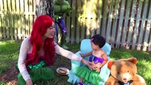 Ariel little mermaid & mermaid baby vs Hulk Sandwhich! w/ Spiderman, Frozen Elsa, Catwoman, Catbaby