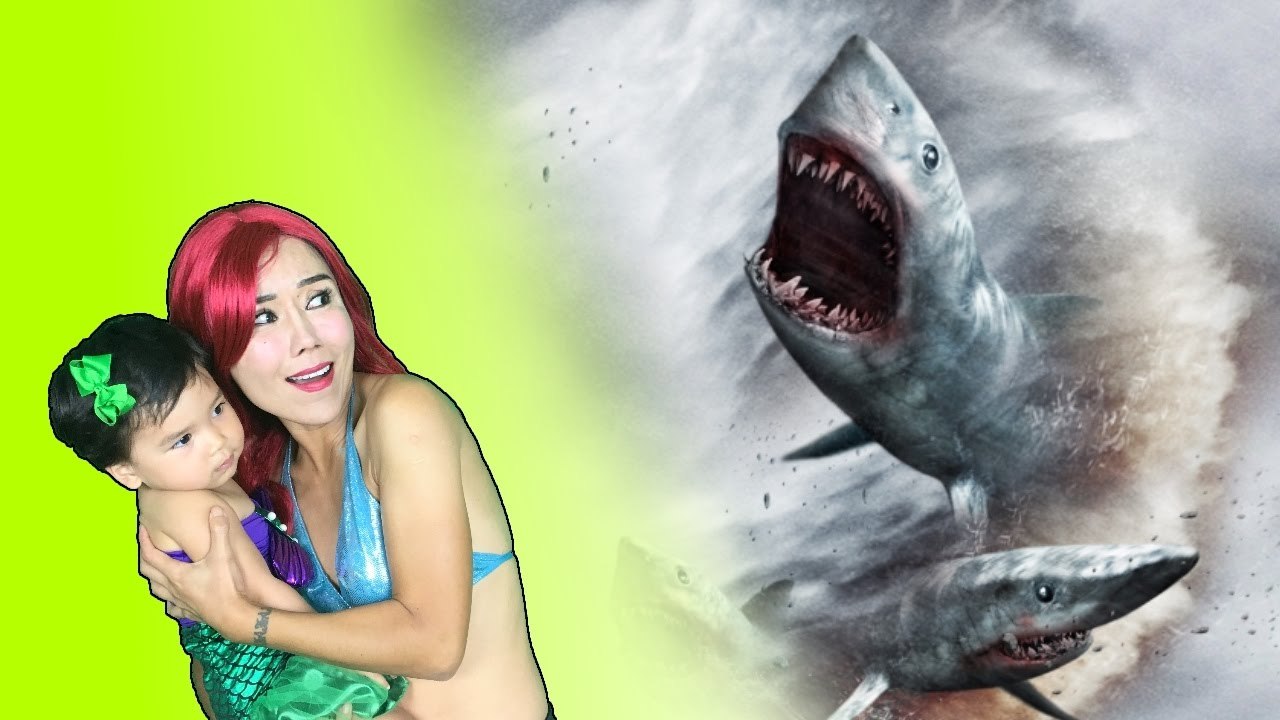 Ariel Little Mermaid & mermaid baby vs Sharknado shark attack! w/ Spiderman, Frozen Elsa, Vampire