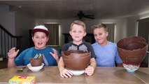 Chocolate Surprise Egg Giant Ice Cream Sundae Challenge! Kids Eat Real Food - Candy Challenges!-QsEb