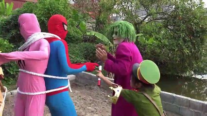 Police baby fetter Spiderman vs Pink Spiergirl  vs Joker Frozen Elsa family Fun Superhero movie