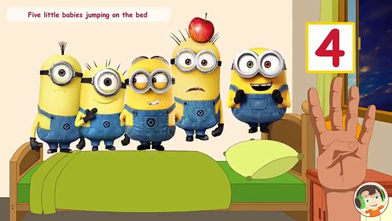 Five Little Minions Jumping on the Bed - Kids Song - Nursery Rhymes