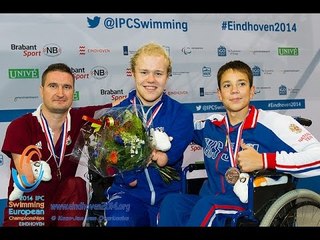 Men's 50m backstroke S5 | Victory Ceremony | 2014 IPC Swimming European Championships Eindhoven