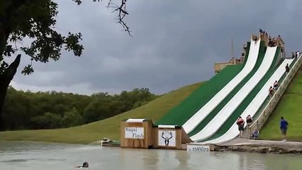 Girl Does Backflop Off Huge Water Slide