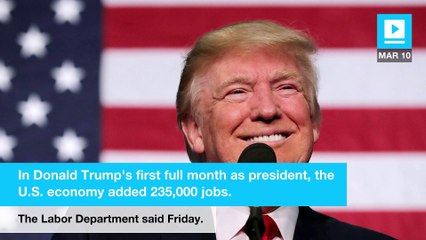 Unemployment drops, 235,000 jobs added in Trump's first full month