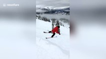 Ski instructor fails his first attempt at a front flip