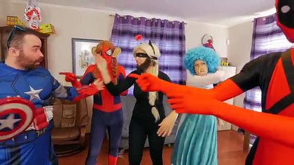 Frozen Elsa SCARY BLUE HAIR w Spiderman Vendetta Catwoman IRL Superhero in Real Life Movie