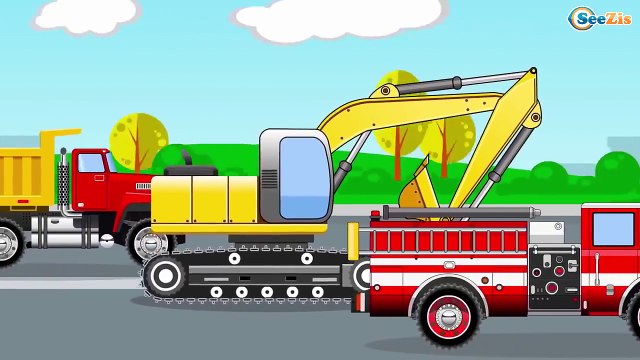COLORFUL Trucks for kids - The Yellow Excavator - Cars Cartoons