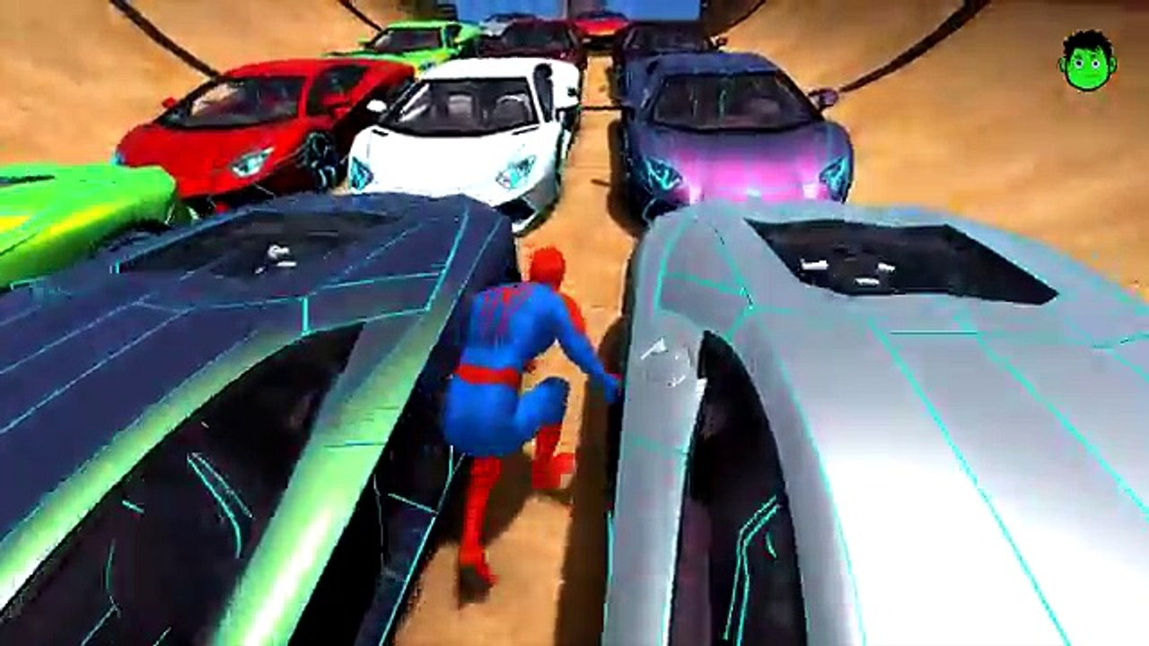 COLORS SPIDERMAN AND COLORS LOMBARGHINI! Spiderman cartoon for KIDS SONGS +NURSERY RHYMES