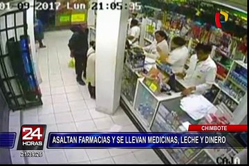 Chimbote: cámaras captan reiterados asaltos a cadena de farmacias