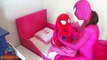 Pink Spidergirl & Spiderbaby vs BIG SPIDER Funny Superheroes - Spiderman Superhero Fun IRL