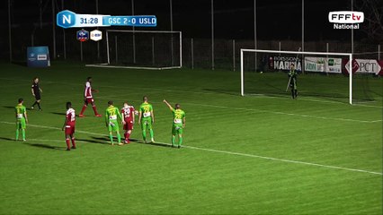 Réduction du score de Dunkerque. But de Tchoukounte sur penalty.