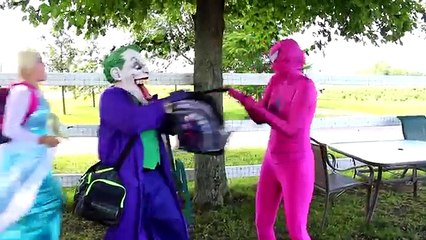 Is Frozen Elsa Ok?! w/ Spiderman Maleficent Pink Spidergirl Joker & Candy! Funny Superhero
