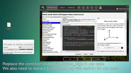 2wMCreator for Arduino Tutorial - Reacting to a button press on Arduino in Mine