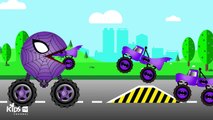 MONSTER TRUCK Transportation in Spiderman Kids Cars Cartoon w Colors for Children Nursery