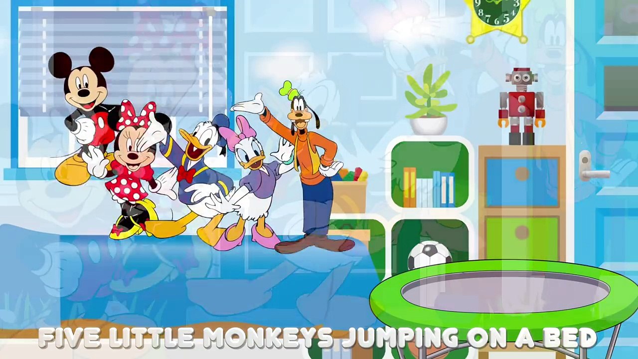 Skeleton Mickey Mouse Clubhouse Finger Family | 5 Little Monkeys Jumping on the bed Nurser