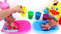 Baby Doll Colors Slime Bath Time with Peppa Pig & Surprise Toys * RainbowLearning