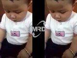 Funny baby blowing bubbles