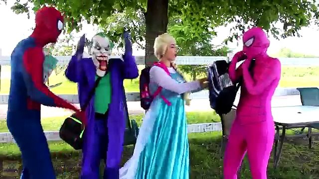 Frozen Elsa Turns into SUPER VILLAINS! w/ Spiderman Joker Pink Spidergirl Maleficent! Supe