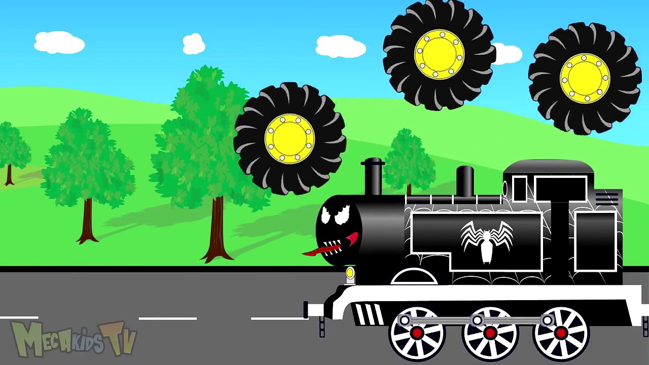 Venom Train Vs Spiderman and Police Monster Truck - Video For Kids