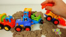 Vehicles for Toddlers! Dump Truck Cement Mixer Bulldozer and Tractor Working in Kinetic Sa
