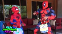 Easter Egg Hunt Surprise Toys Challenge Superheroes Spiderman vs Deadpool REAL SuperHero Kids TV