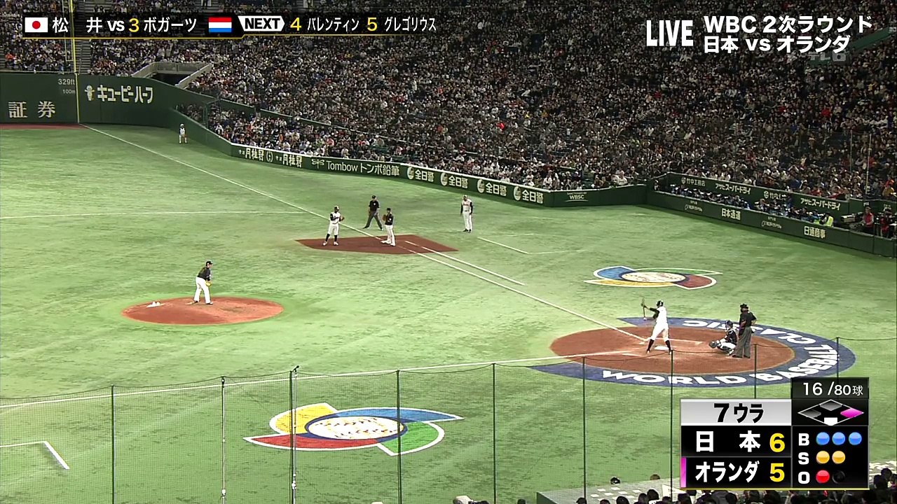 菊池涼介 ファインプレー WBC 2017年3月12日 オランダvs日本