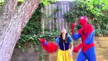 Frozen Elsa vomits Rainbows! w/ Spiderman, Snow white, Maleficent, Spiderbaby, pink spider