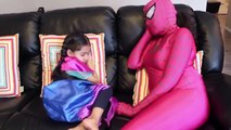 Frozen Elsa Poo Colored Balls! W/ Spiderman & Pink Spider girl Vs Joker - Superhero Fun Fa