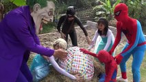 Buried Head Spiderman and Elsa in the sand Surprise Egg Giant Spidey Pink Joker Fun Superh