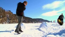 Ice golf tournament played on frozen Lake Baikal in Siberia