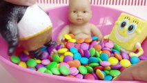 Baby Doll Bath M&Ms Chocolate Candy Surprise Toys Bathtime Surprise Eggs Toy Video