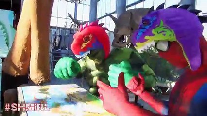 SPIDERMAN & HULK Dinosaur FART PRANK fun Dinosaurs T-Rex BABY - Superhero Fun in Real Life