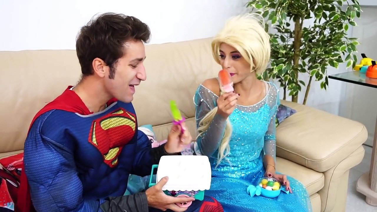 Frozen Elsa VAMPIRE Ice Cream ATTACK! w/ Spiderman crazy RUN Maleficent Joker! Princess in