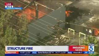 Firefighters Battle Massive Santa Fe Springs Blaze Sparked by Crash