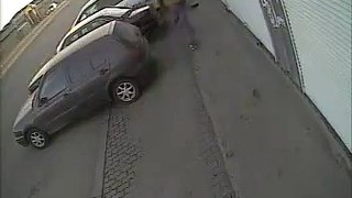 out of control suv hits cars
