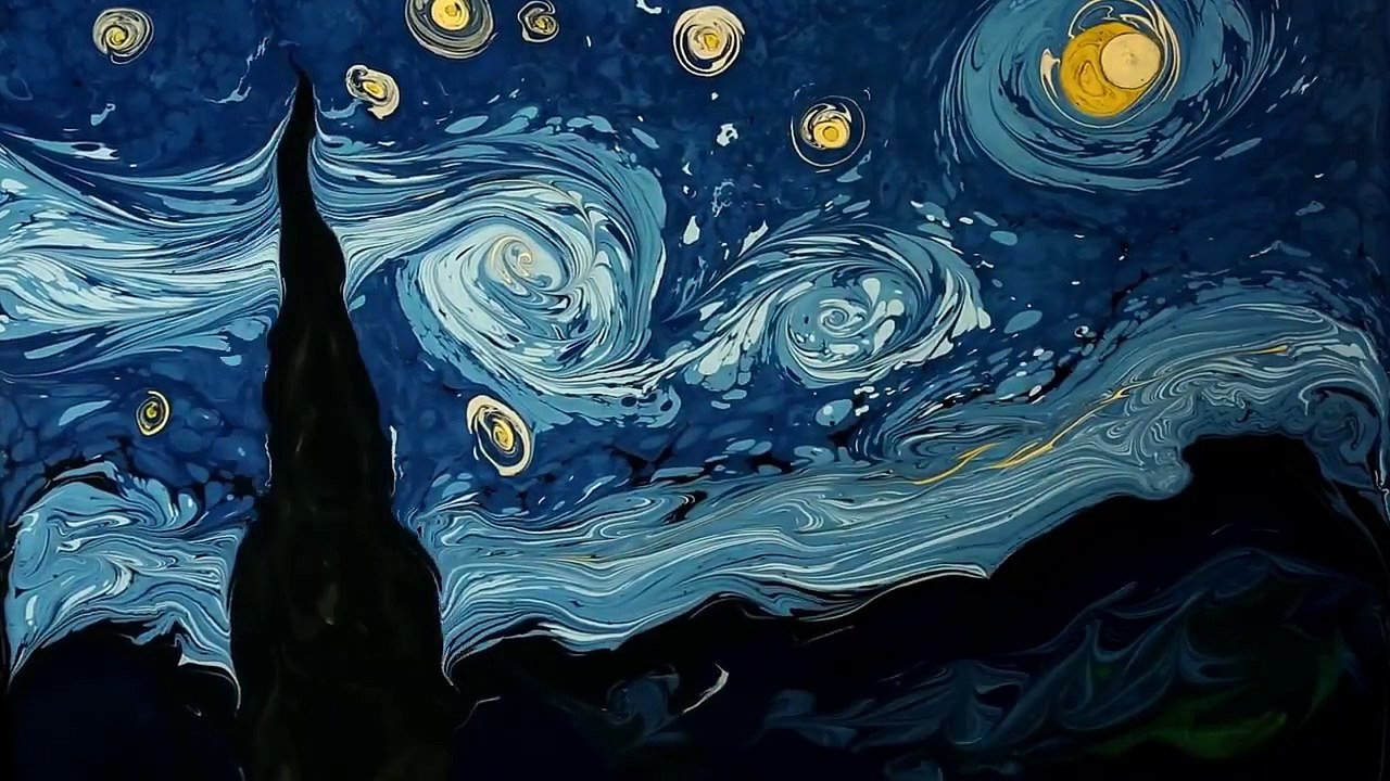 À l'aide de la technique turque de l'ebru, l'artiste...
