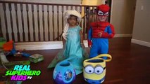 PREGNANT Frozen Elsa POO COLORED BALLS vs Joker Princess Anna Spiderman Superhero Fun