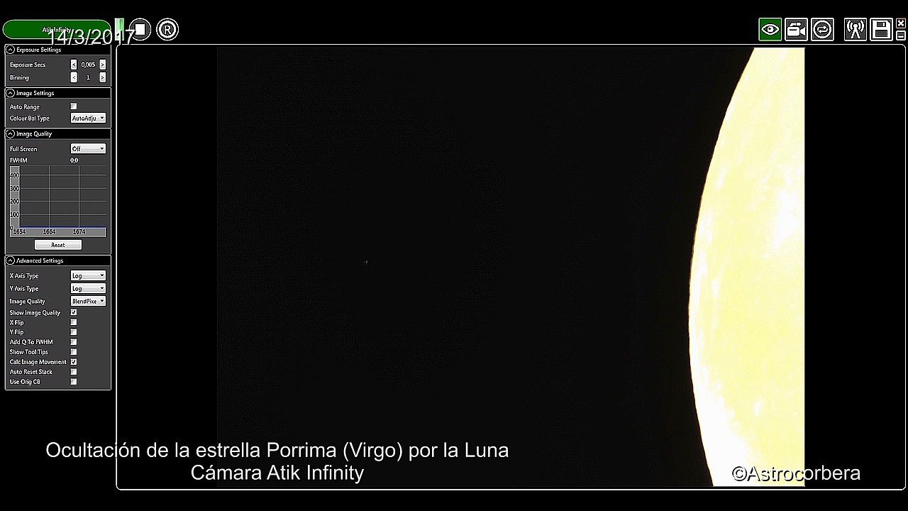 Ocultación de la estrella Porrima por la Luna 14/3/2017