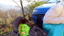 Hulk Crushed under CAR becomes THIN? w/ Frozen Elsa Spiderman Joker Superman Disney Cars f