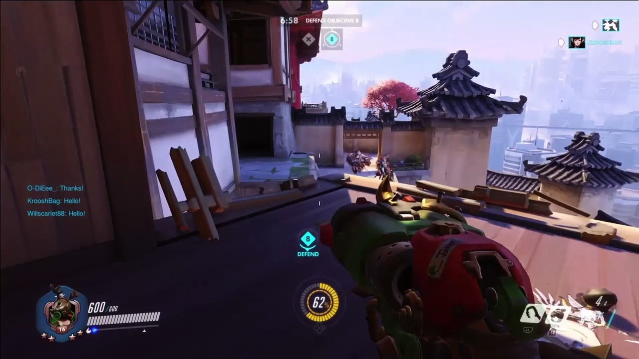 Overwatch: Friendly Australian helps a group of tourists cross a gap in Hanamura