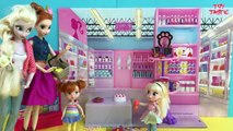Grocery Shopping! Elsa & Anna kids shop at Barbie's Grocery Store  Barbie Car  C