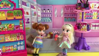 Grocery Shopping! Elsa & Anna kids shop at Barbie's Gr