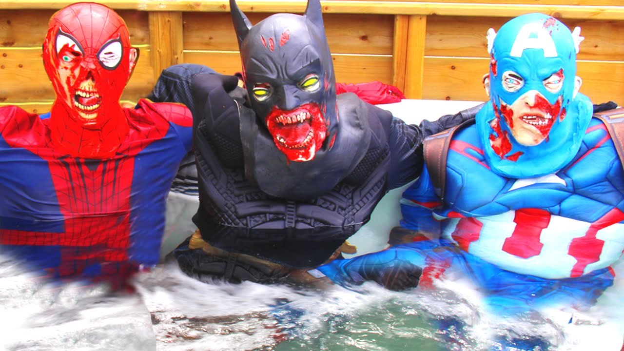 Frozen Elsa vs Spiderman & Superhero ZOMBIES! w_ Catwoman, Pink Spidergirl, Batman, Hulk & Candy -)